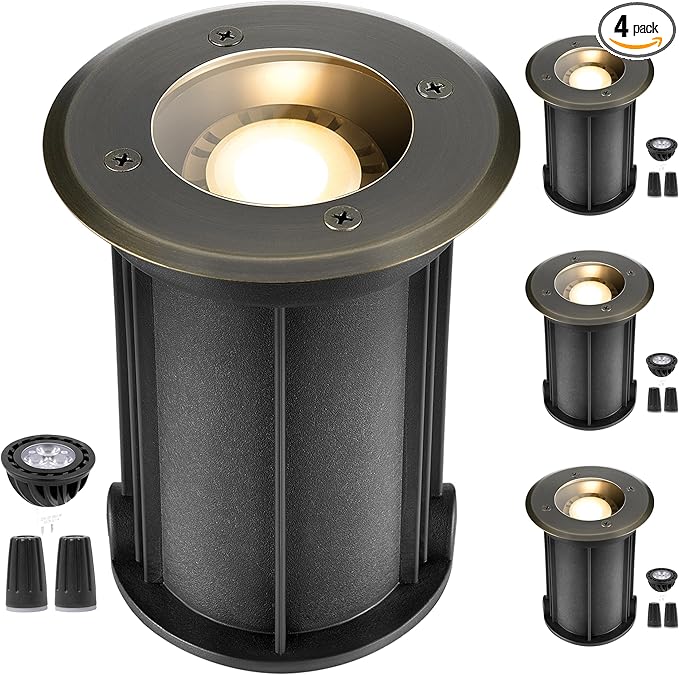 Gardenreet Outdoor Low Voltage Well Lights - Brass Replaceable Bulb Electric 12V In-Ground Lighting, Low Voltage | Lumora