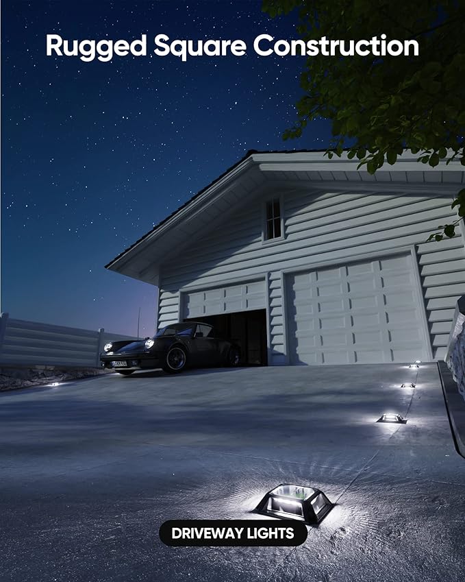 JACKYLED Solar Deck Lights Driveway Dock Lights 8 Pack 12 LEDs Outdoor IP68 Waterproof Road Markers for Step Backyard Path Walkway (Cool White)
