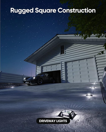 JACKYLED Solar Deck Lights Driveway Dock Lights 8 Pack 12 LEDs Outdoor IP68 Waterproof Road Markers for Step Backyard Path Walkway (Cool White)