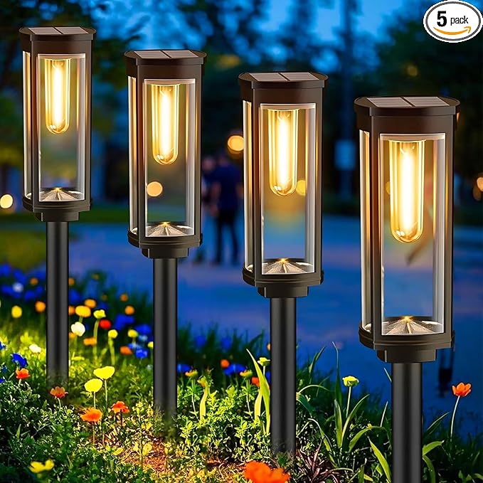 8 Pack Solar Pathway Lights Outdoor, Solar Powered Garden Lights with IP65 Waterproof, Warm White LED, Auto On/Off for Lawn, Patio, Walkway, Driveway Decor (Warm White)