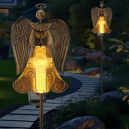 Angel Stake Solar Lights 40.94 Inch, Auto On/Off LED Pathway Lights for Yard Patio Cemetery, Waterproof Outdoor Decor Christmas Memorial Gift for Women Mom