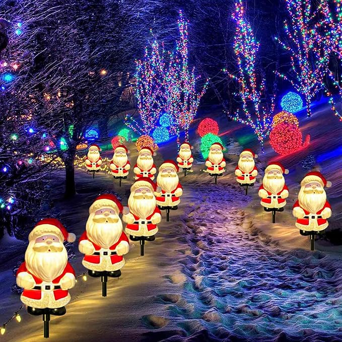 Upgraded 6-Pack Solar Christmas Garden Stake Lights, Outdoor Waterproof Solar Santa Claus Stake Christmas Pathway Lights for Garden Decorations Lawn Pathway Patio (8 Modes)