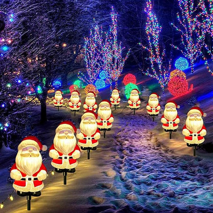 Upgraded 6-Pack Solar Christmas Garden Stake Lights, Outdoor Waterproof Solar Santa Claus Stake Christmas Pathway Lights for Garden Decorations Lawn Pathway Patio (8 Modes)