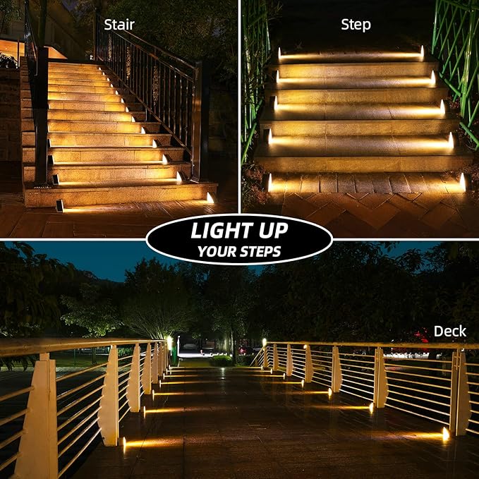 NIORSUN Outdoor Step Lights,8 Pack Warm White Solar Step Lights Waterproof IP67 Auto On Off,Solar Lights for | Lumora