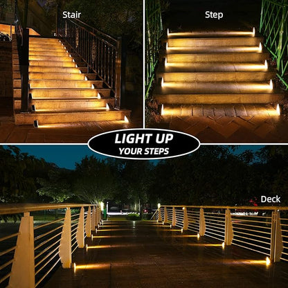 NIORSUN Solar Step Lights - 12 Pack Warm White Auto On/Off, Waterproof IP67, Outside for Stairs, Patios, Yards, Porches, Steps, Sidewalks, Decks