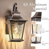 Emliviar 12.2 Inch Wall Light with Water Ripple Glass, 1-Light Outdoor Patio Light for House, Die-cast Aluminum in | Lumora