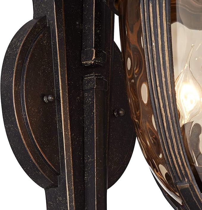 John Timberland Bellagio Outdoor Wall Light Fixture Veranda Bronze Aluminum Double Arm 27 1/2" Champagne Hammered Glass for Exterior House Porch Patio Outside Deck Garage Yard Front Door Home