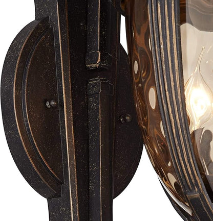 John Timberland Bellagio Outdoor Wall Light Fixture Veranda Bronze Aluminum Double Arm 27 1/2" Champagne Hammered Glass for Exterior House Porch Patio Outside Deck Garage Yard Front Door Home