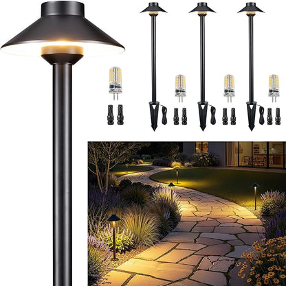 Gardenreet Brass Low Voltage Path Light, 12V Landscaping Pathway Lights IP65 Waterproof, Wired Walkway Lighting Outdoor, LED Black for Outside Backyard with 4000K Neutral White G4 Bulb (4 Pack)