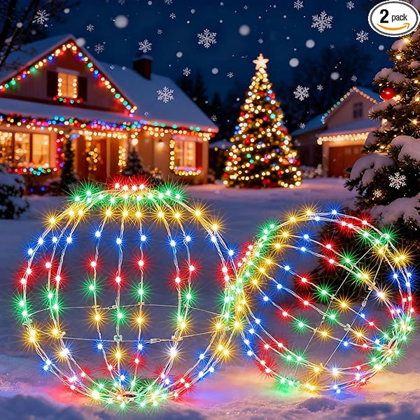 Joomer 2 Pack Christmas Big Ball Lights, 20IN & 18IN Foldable Metal Sphere Lights Waterproof - Outdoor String Light | Lumora