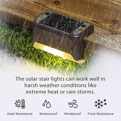 Solar Step Lights by Boundery - Premium LED Solar Waterproof Deck Decor & Fence Lights - Solar Powered Outdoor Lights for Deck, Dock, Steps, Porch, Pathways, Stairs, Railings - (4 Pack)