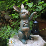 Solar Garden Statues -Rabbit Lantern Outdoor Handmade Resin Statue with LED Light, Cute Carrot Holder for Patio | Lumora