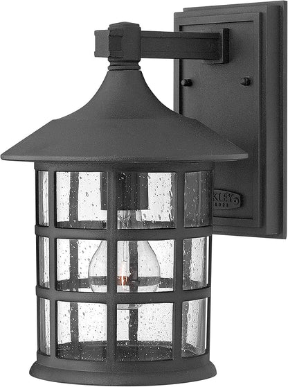 Hinkley Freeport 1804BK Small Outdoor Wall Mount Lantern - New England Design, Cast Aluminum, Clear Seedy Glass - Black