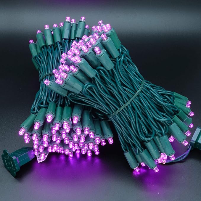 YULETIME Pink Wide Angle LED Christmas Lights with Green Wire, 66 Ft 200 Count UL Certified Commercial Grade 5mm Holiday String Light Set (Pink)