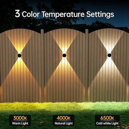 Ellasay Solar Fence Lights Outdoor: 360° Circular Lighting Solar Powered Wall Lights 12 Hours Long Runtime Up and Down Waterproof IP65 & 3 Modes High Brightness LED Focus Lens for Fence/Yard - 6 Pack