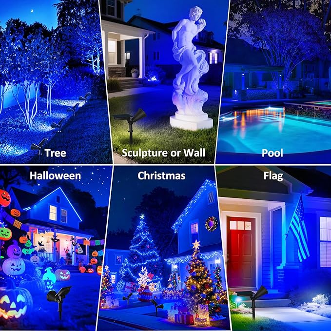 T-SUNUS Christmas Solar Landscape Spotlights Outdoor IP65 Waterproof Blue Spot Lights Outside Auto On/Off Yard | Lumora