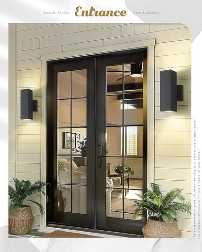 Ken & Ricky Outdoor Wall Light Fixture,Exterior Lighting Fixtures,Modern Sconce Lights for Porch Patio Garage Front Door (Black,Square,No Sensor,2PK)