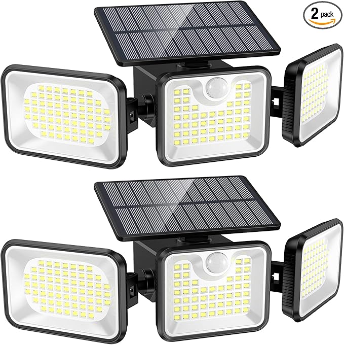 2 Pack 180 LED Solar Flood Light Outdoor,Motion Sensor Outdoor Lights,IP65 Waterproof,3 Adjustable Heads Outdoor | Lumora