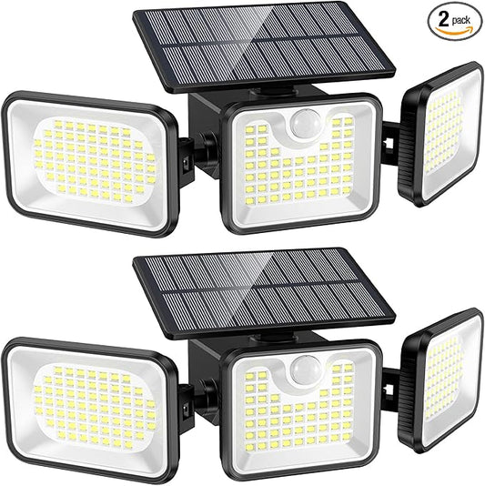2 Pack 180 LED Solar Flood Light Outdoor,Motion Sensor Outdoor Lights,IP65 Waterproof,3 Adjustable Heads Outdoor Solar Lights,Solar Lights for Outside Fence Driveway Walkway