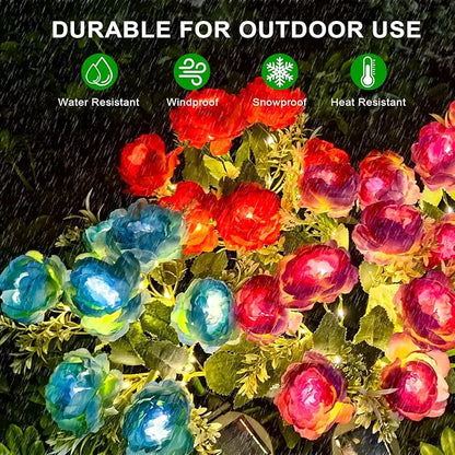 Solar Peony Flower Lights Outdoor, 2-Pack Orange & Purple 42-LED Solar Lights with Auto On/Off, Bendable Stems, Waterproof Decorative Garden Lights for Yard, Patio, Pathway, Cemetery Gravesite