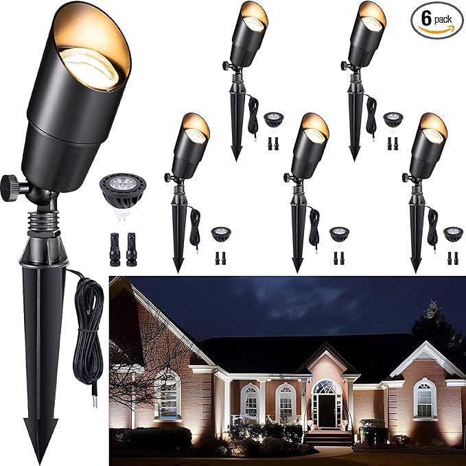 Gardenreet Solid Brass Spot Lights - Black Low Voltage Landscape Spotlight Outdoor, 12V LED Uplights Wired | Lumora