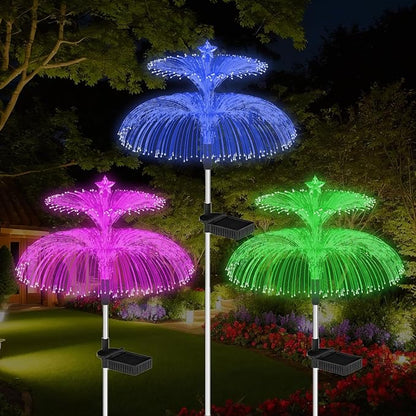 Decorman Solar Garden Lights 3 Pack Waterproof Solar Outdoor Lights 7 Color Changing Double-Layer Jellyfish and Star Solar Flower Lights for Garden Yard Patio Lawn Christmas Decor (Star, 3)