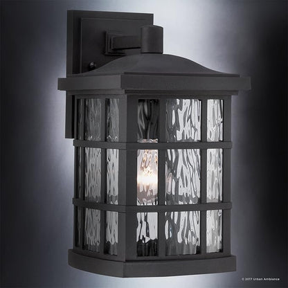 Urban Ambiance Luxury Craftsman Outdoor Wall Light, Small Size: 13" H x 8" W, with Tudor Style Elements, Highly-Detailed Design, High-End Black Silk Finish and Water Glass, UQL1232