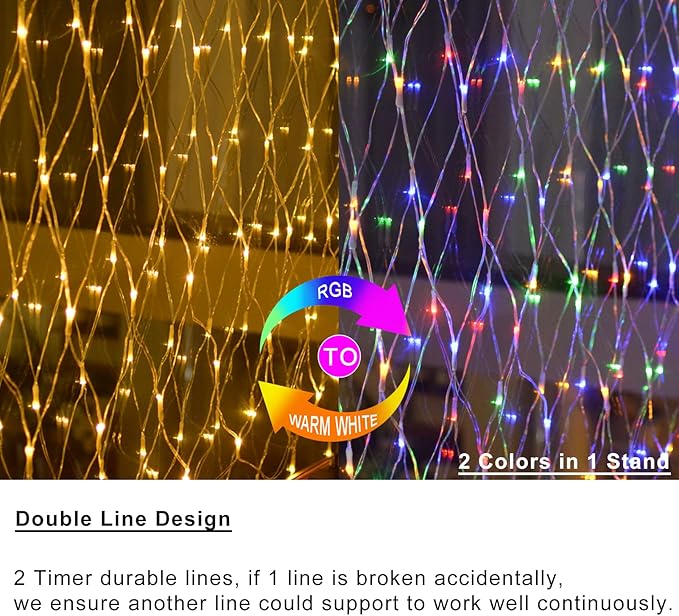 ZAIYW Dual Color Changing Net Lights 20Ft x13Ft 660 LED Christmas Net Light Outdoor Mesh Lights Plug in Bush Light with Timer Remote for Bushes Garden Wedding Xmas Decor (Warm White & Multicolor)