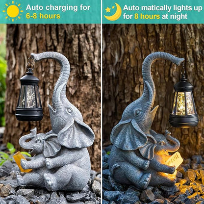 Solar Elephant Statue LED Lights Garden Decoration, Outdoor Statue Lights Patio Art Lawn Porch Deck Balcony Decoration - Birthday, Options for Mom, Lady Lover
