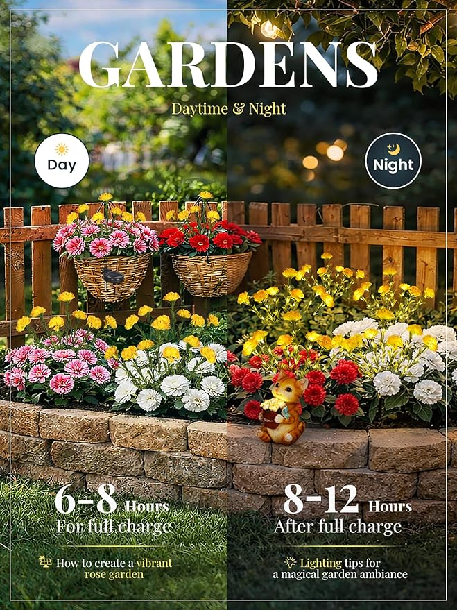 GIGALUMI Solar Lights Outdoor for Garden Decor, 4 Pack Solar Flower Lights Waterproof, 2 Lighting Modes 28 Carnation Flowers for Pathway,Yard, Patio Decoration, Gardening Gifts for Women (Yellow)