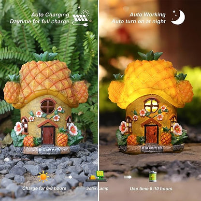 Solar Fairy Garden Houses - Fairy Garden Accessories Pineapple Houses for Outside Porch Backyard Yard Lawn Flower Bed Decor
