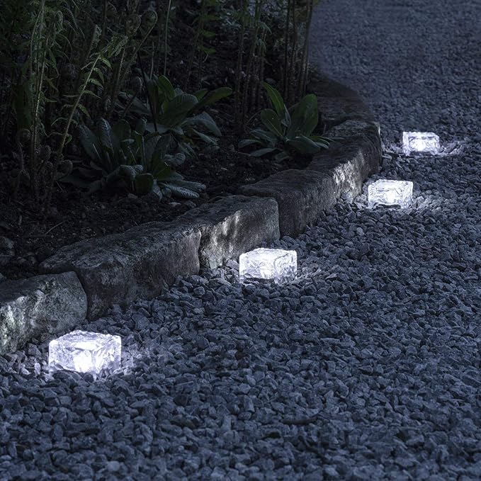 6 Pack Solar Ice Cube Lights IP65-Waterproof Brick Light 4-LED Solar Brick Light Chritmas Outdoor Brick Decor in Garden Patio Yard Lawn Pool(2.75in2.75in（Cold White）