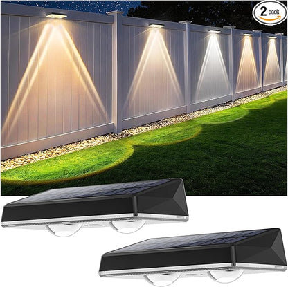Solar Fence Lights Outdoor, 2-Pack 120LM Fence Lights Solar Powered, IP67 Waterproof Dusk to Dawn Auto On/Off 12+ Hours for Outside/Backyard/Wall/Step/Patio/Deck/Pool (3000K/4000K/6000K White)