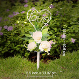 16 Inch Solar Heart Garden Stake Lights with 3 Artificial Flowers Metal Garden Art for Patio Lawn Garden Decor | Lumora
