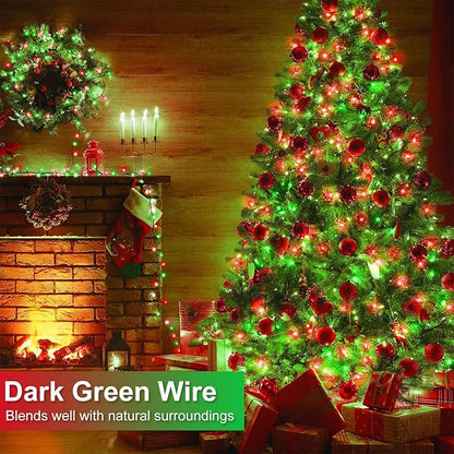 Christmas Lights, 66FT 200 LED Christmas Tree Lights with 8 Modes Waterproof, Plug in Extendable Green Wire Xmas Decorations Light for Indoor House Yard Party Holiday Decor, Red and Green