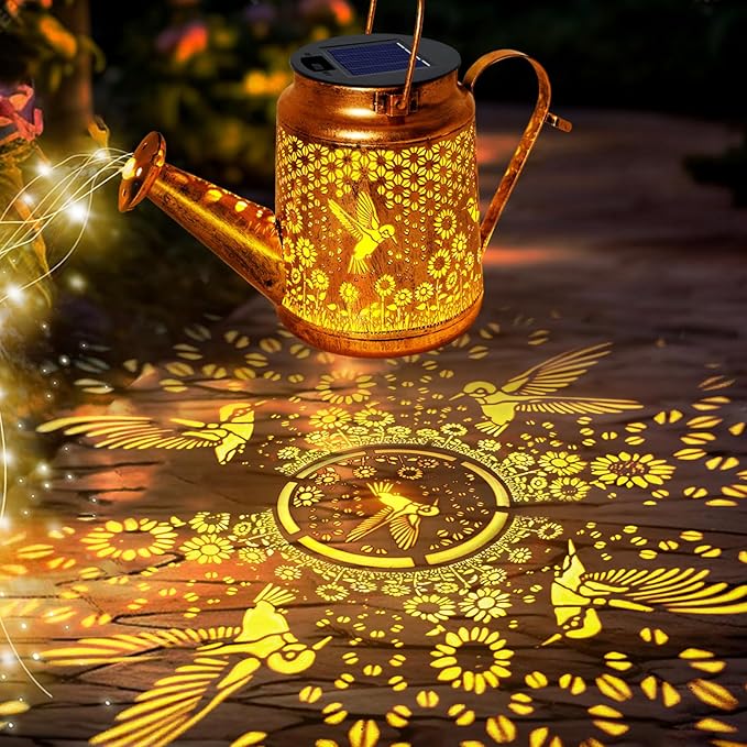 Solar Watering Can Lights, Hummingbird Hanging Lanterns Outdoor, Birthday Gifts for Mom Women Grandma , Waterproof Solar Lights Garden Decor for Outside Yard Art Patio Porch Lawn Backyard