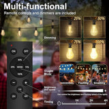 100FT Outdoor String Lights Waterproof with 64+4 Bulbs (1.5FT Bulbs Spacing), Remote & Dimmer, Commercial Patio | Lumora
