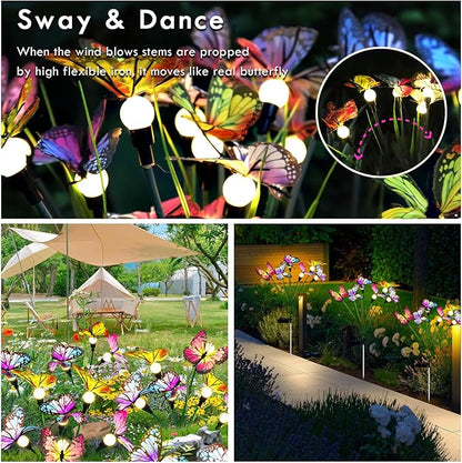 KBG Solar Garden Lights - Outdoor Waterproof Butterfly Lights, High Flexibility Iron Wire & Larger Solar Panel for Yard Patio Pathway Decoration (2-Pack Warm White)