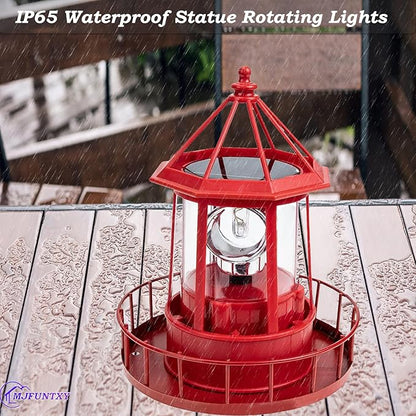 LED Solar Powered Lighthouse,360 Degree Rotating Lamp IP65 Waterproof Statue Solar Garden Lights Rotatable Outdoor Solar Light,Suitable for Patio Fence Garden Courtyards,Lawns Decor (Red)