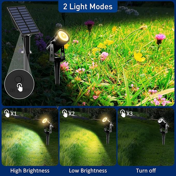 T-SUNUS Christmas Solar Landscape Spotlights Warm White 3000K Metal Lights, Garden Spot Light IP65 Waterproof 9.8ft | Lumora