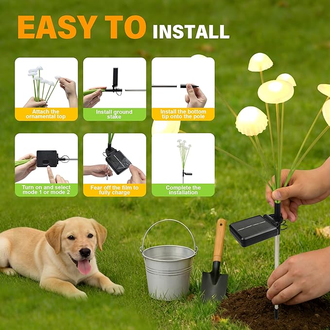 Solar Garden Lights Outdoor, 1Pack Solar Lights Garden Decor, Swaying Mushroom Lights Waterproof for Yard, Patio,Pathway Decoration,Gifts for Women,Mom(Warm White)