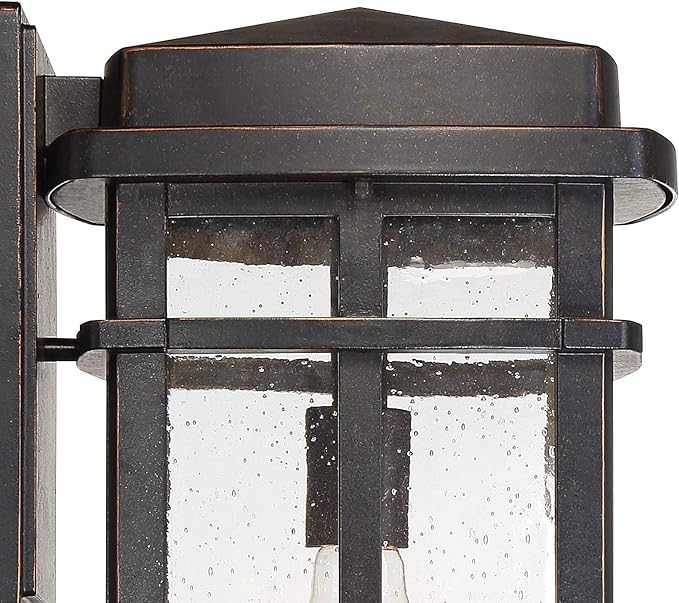 John Timberland Neri Mission Industrial Box-Shaped Outdoor Wall Light Fixture Oil Rubbed Bronze 16" Clear Seedy | Lumora