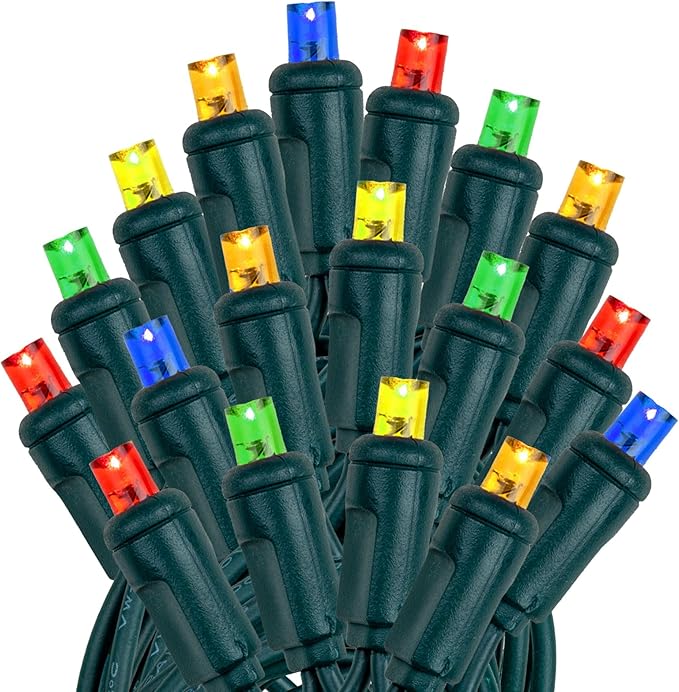 Novelty Lights 25 Feet 50 LED True Twinkle Multicolor Outdoor Christmas String, 100% Twinkle 5mm LED Lights on | Lumora