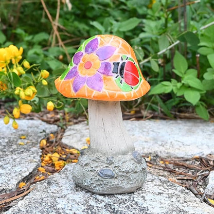 Mushroom Solar Lights Outdoor: Fairy Garden Decor Mosaic Art Outside Statue LED Figurine Backyard Lawn Ornaments Flowerbed Porch Gift Ideas for Lover Mom Grandma