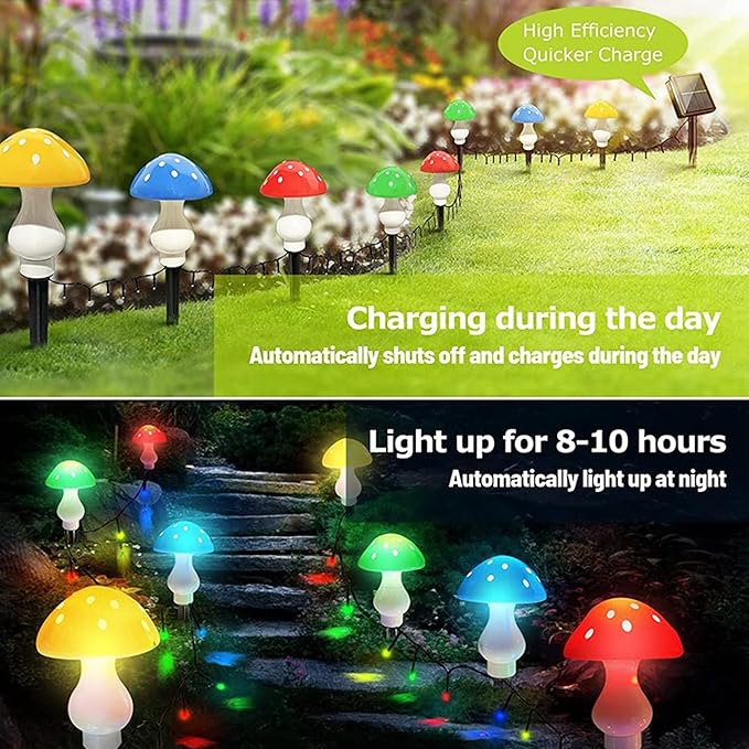 RCFINE Solar Outdoor Lights Set of 8 Solar Mushroom Lights with 8 Modes Waterproof Garden Mushroom Lamp Outside | Lumora