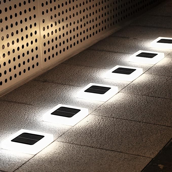 Pathway Lights Solar Powered Square Flat Solar Lights Outdoor Waterproof Solar Stair Light In Ground Landscape Lighting for Garden Lawn Patio Yard Walkway Night Lamp (White Light)