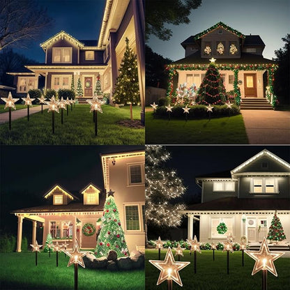 Solar Christmas Pathway Lights, 5 Pack Solar Christmas Decor Star Lights Outdoor Waterproof Stake Lights Garden Decorative Lights Walkway Lights for Landscape Yard Lawn Patio Wedding Party(Warm White)