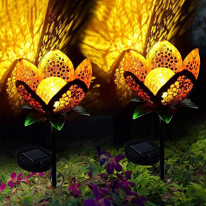 Outdoor Solar Tulip Light, Crackle Globe Glass Metal Flower Decorations Lights for Lawn Ornaments, LED Lotus Hollow Petal Stake Light for Patio Yard Lawn Walkway Ground (Tulip - 2pcs)
