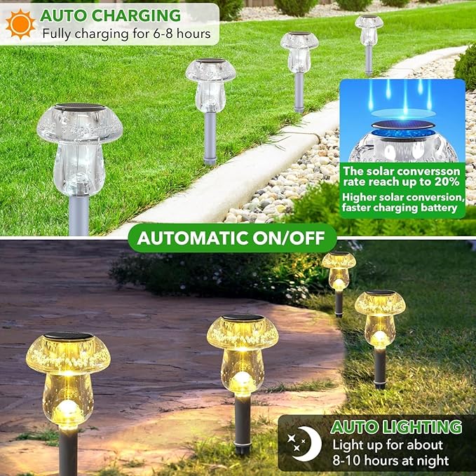 QUQUQ Solar Pathway Lights Solar Lights Outdoor Pathway Powered LED Mushroom Garden for Yard Yard Patio Decor(Multi-Colored)