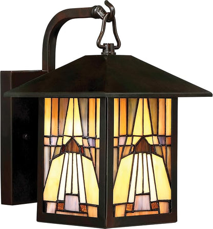 Quoizel TFIK8407VA Inglenook Tiffany Style Classic Geometric Handcrafted Mission Outdoor Wall Sconce, 1-Light 100 Watt, 11" H x 7" W, Valiant Bronze